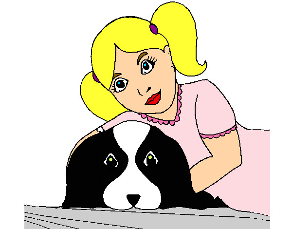 Desenho Menina a abraçar o seu cão pintado por kalline