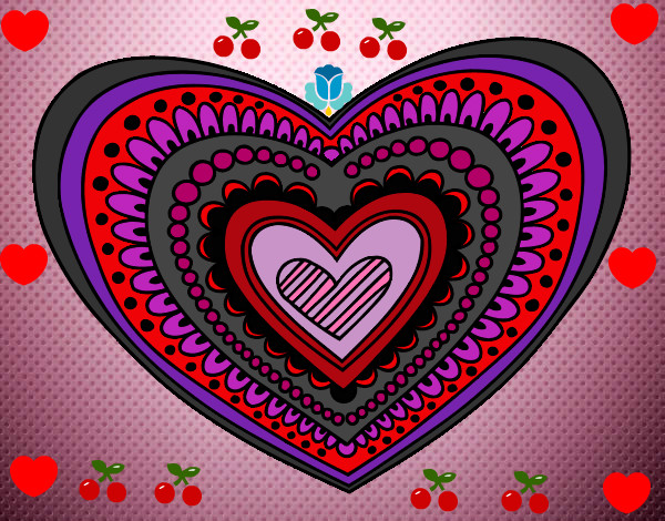 Desenho Mandala coração pintado por kami