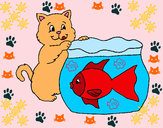 Desenho Gato e peixe pintado por gloriaaaaa