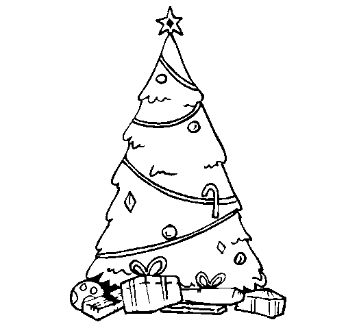 Desenho de Abeto com adornos natalícios para Colorir