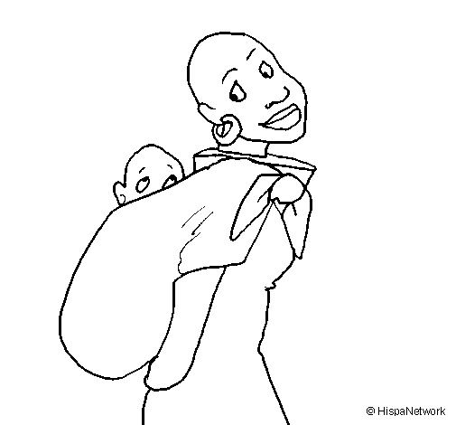 Desenho de Africana com pano porta-bebé para Colorir