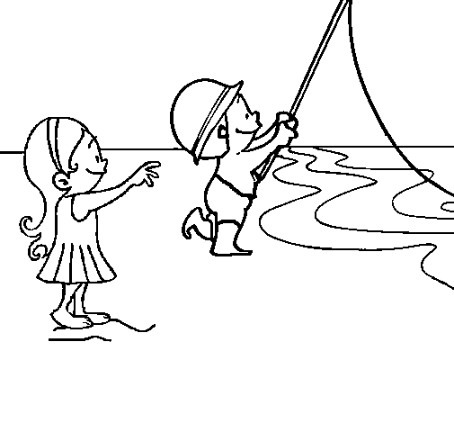 Desenho de Amigos de pesca para Colorir