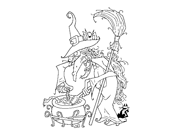 Desenho de Bruxa com poção para Colorir