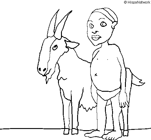 Desenho de Cabra e criança africana para Colorir