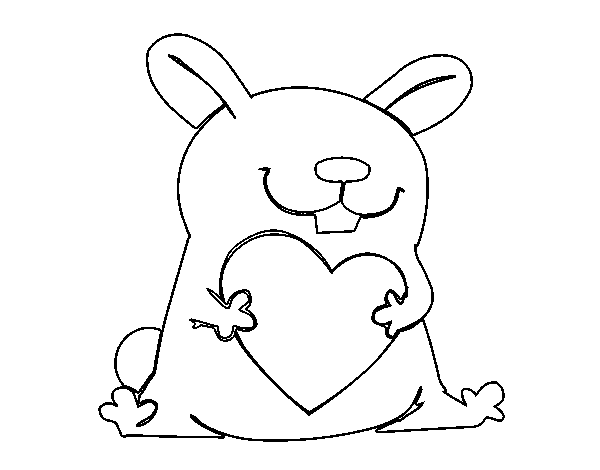 Desenho de Coelho com coração para Colorir
