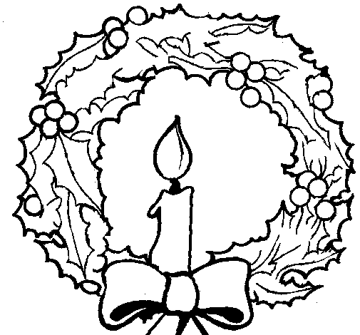 Desenho de Coroa de natal e uma vela para Colorir