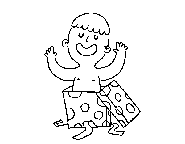 Desenho de Criança que joga com uma caixa de presente para Colorir