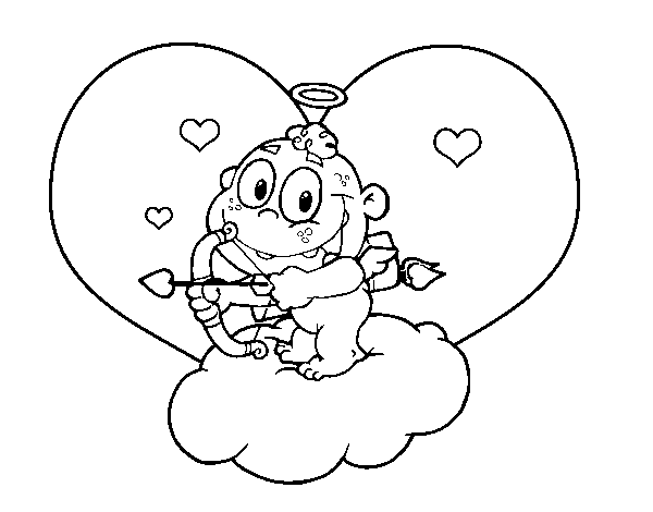 Desenho de Cupido e coração para Colorir