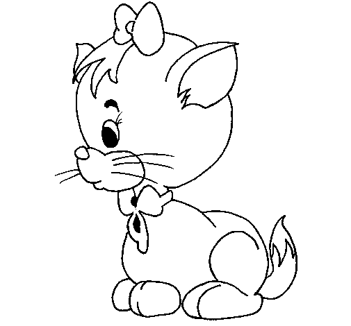 Desenho de Gatinha com laço para Colorir