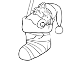Dibujo de Gatinho dormindo em uma meia de Natal