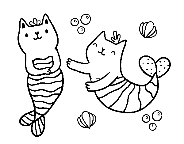 Desenho de Gatos da sereia para Colorir
