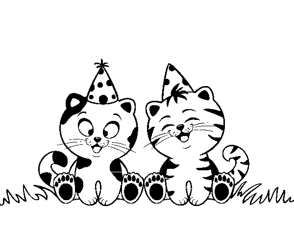 Desenho de Gatos de aniversário para Colorir