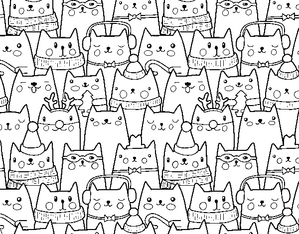 Desenho de Gatos do Natal para Colorir