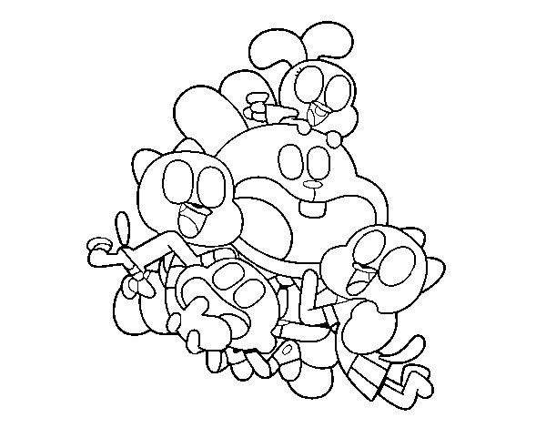 Desenho de Gumball e amigos felizes para Colorir