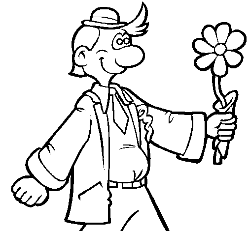 Desenho de Homem contente com uma flor para Colorir