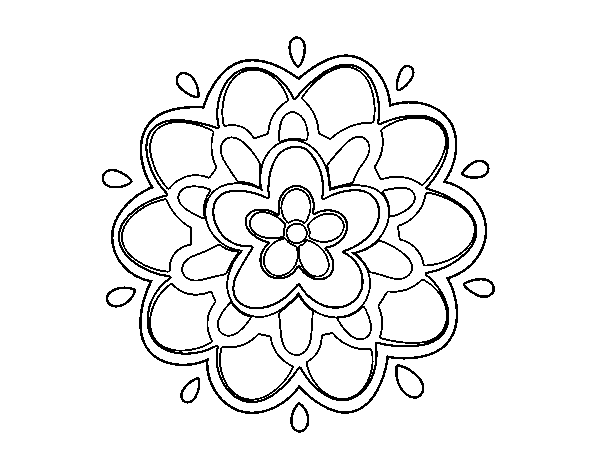 Desenho de Mandala com uma flor para Colorir