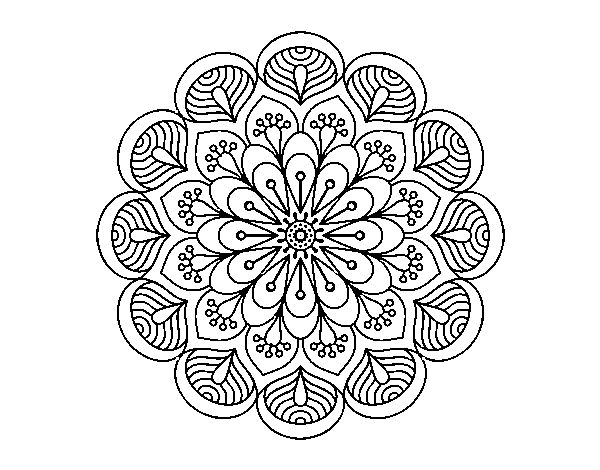 Desenho de Mandala flor e folhas  para Colorir