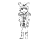 Desenho de Menina com chapéu de gato para colorear