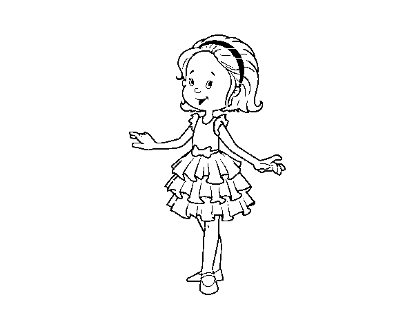 Desenho de Menina com vestido de baile para Colorir