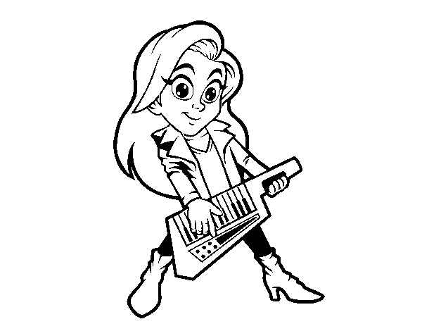 Desenho de Menina que joga o keytar para Colorir