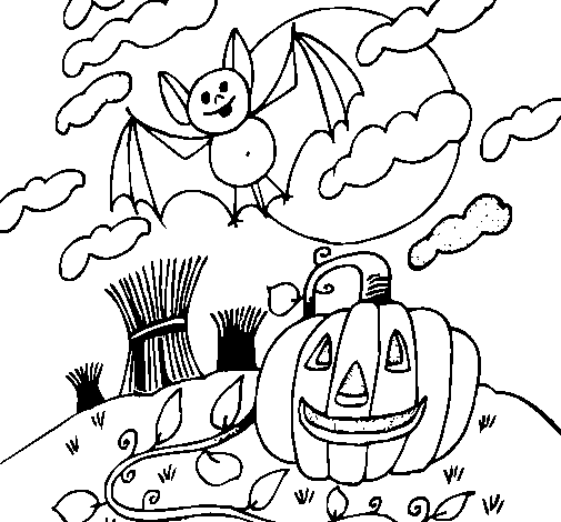 Desenho de Paisagem Halloween para Colorir