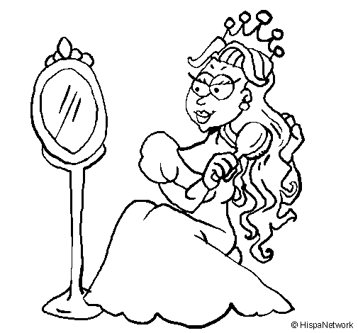 Desenho de Princesa e espelho para Colorir