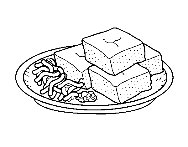 Desenho de Tofu com vegetais para Colorir