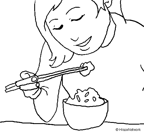 Desenho de A comer arroz para Colorir
