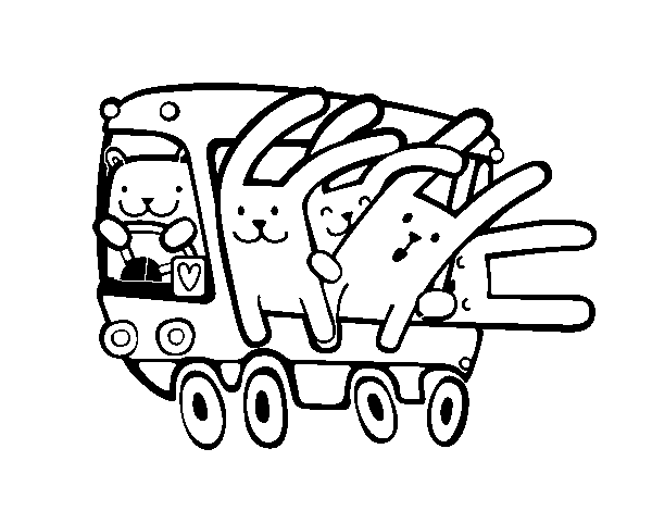 Desenho de Autocarro de coelhos para Colorir