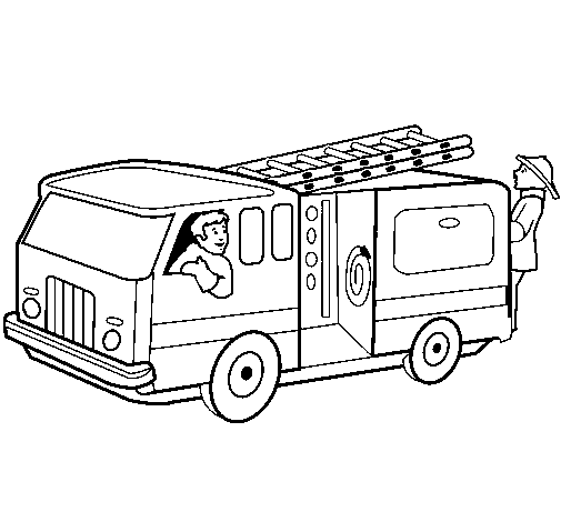 Desenho de Bombeiros no camião  para Colorir