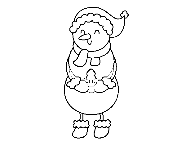 Desenho de Boneco de neve com um árvore para Colorir