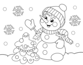 Desenho de Boneco de neve do cartão de Natal para colorear