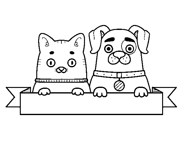 Desenho de Cachorrinho e gatinho para Colorir