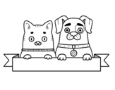 Desenho de Cachorrinho e gatinho para colorear