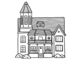 Desenho de Casa de dois andares com torre para colorear