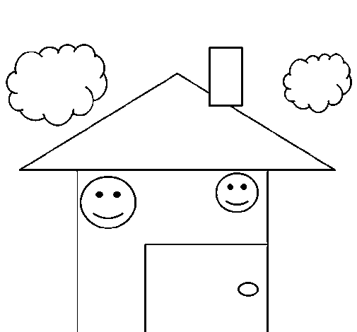 Desenho de Casa e nuvens para Colorir