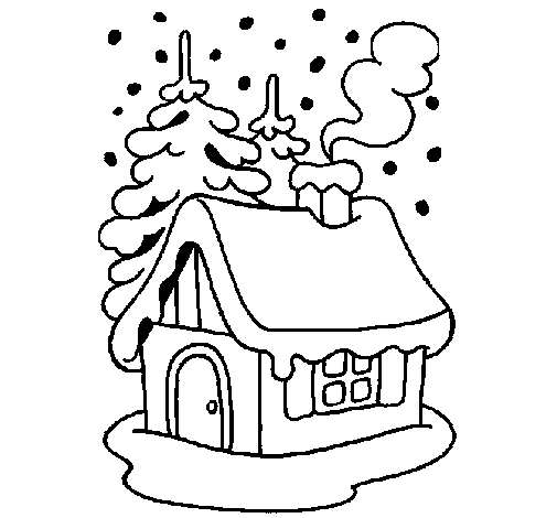 Desenho de Casa na neve para Colorir