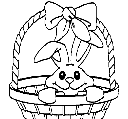 Desenho de Coelhito em cesta para Colorir