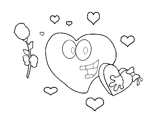 Desenho de Coração com caixa de bombons para Colorir