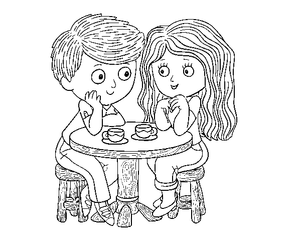 Desenho de Crianças bebendo café para Colorir