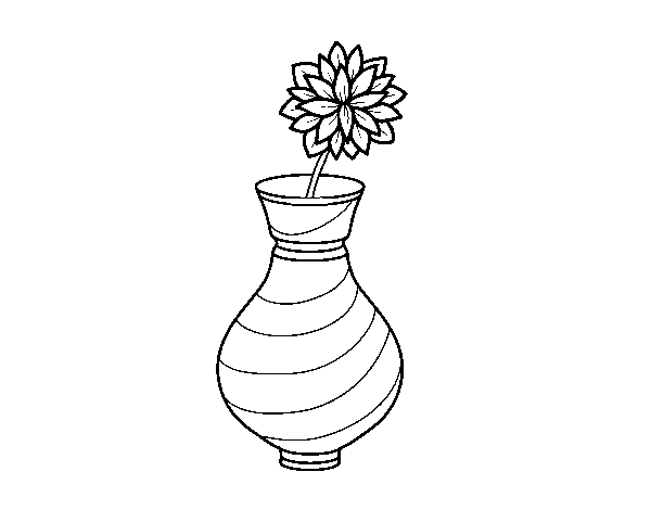 Desenho de Crisântemo em um vaso para Colorir