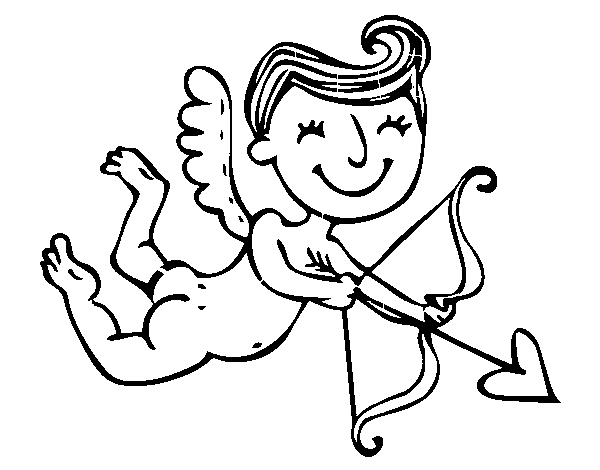 Desenho de Cupido contente com seta para Colorir