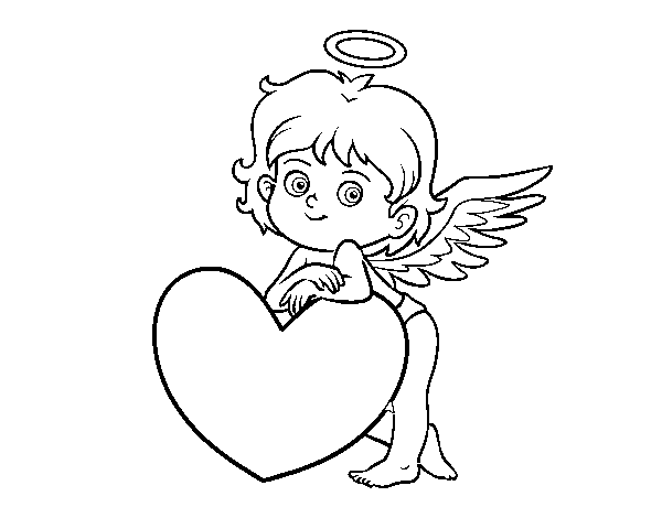Desenho de Cupido e um coração para Colorir