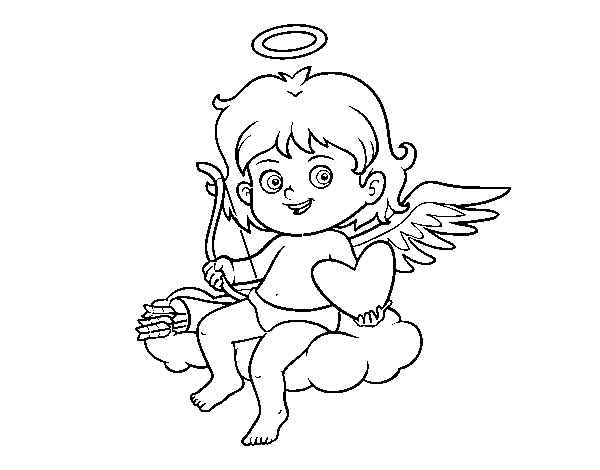 Desenho de Cupido em uma nuvem para Colorir