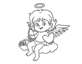 Dibujo de Cupido em uma nuvem