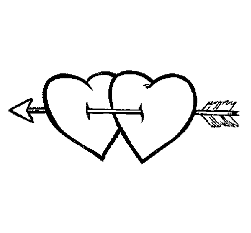 Desenho de Dois corações com uma seta para Colorir