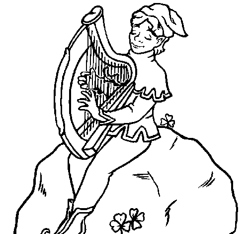 Desenho de Duende a tocar harpa para Colorir