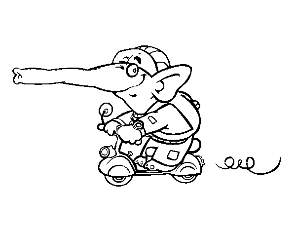 Desenho de Elefante numa moto para Colorir