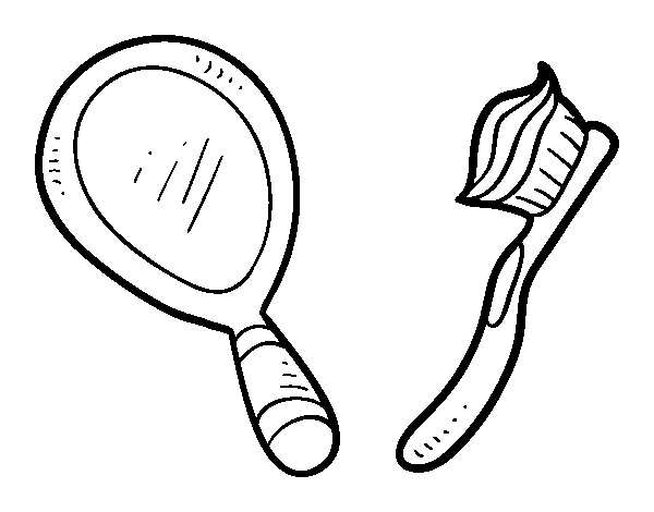 Desenho de  Espelho e escova de dentes para Colorir