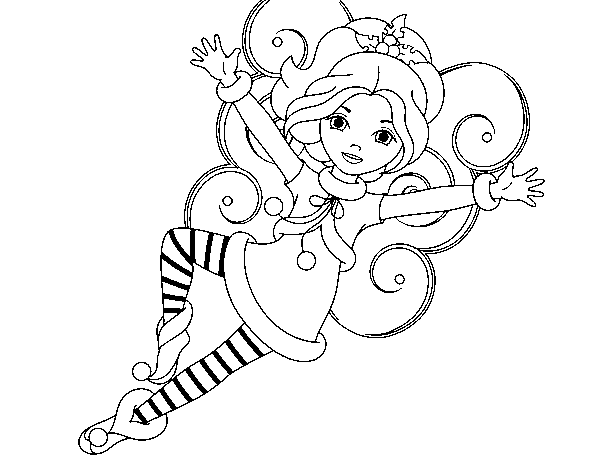 Desenho de Fada duende de Natal para Colorir